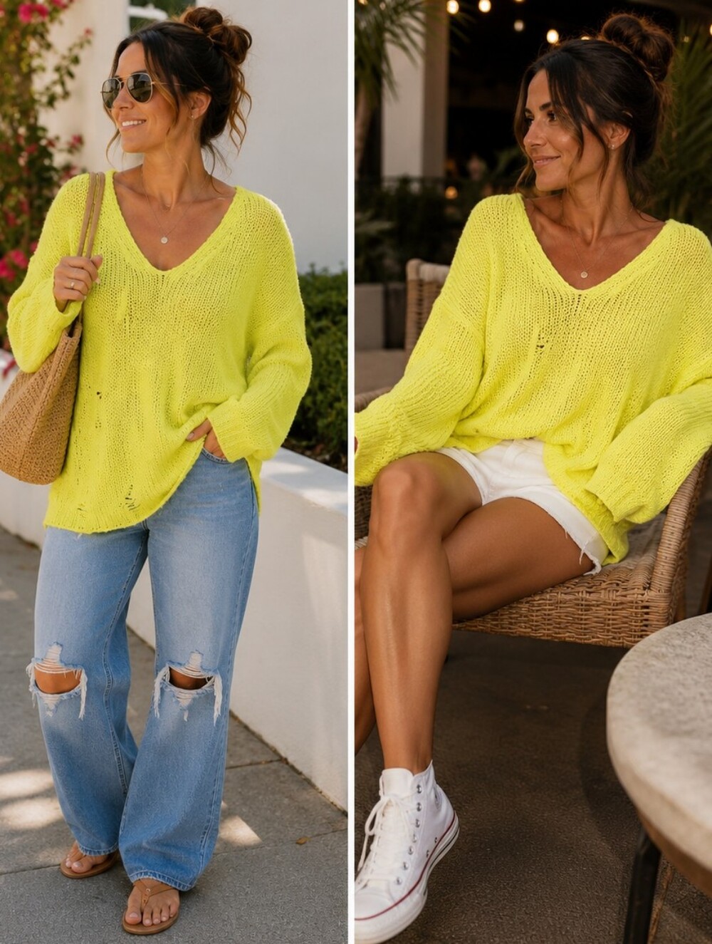 FABTASTIC FAWN OVERSIZED NEON Yellow VNECK SWEATER💛
